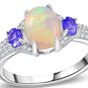 Ethiopian Welo Opal, Tanzanite, & Zircon 2.00 Carat Ring in Sterling Silver